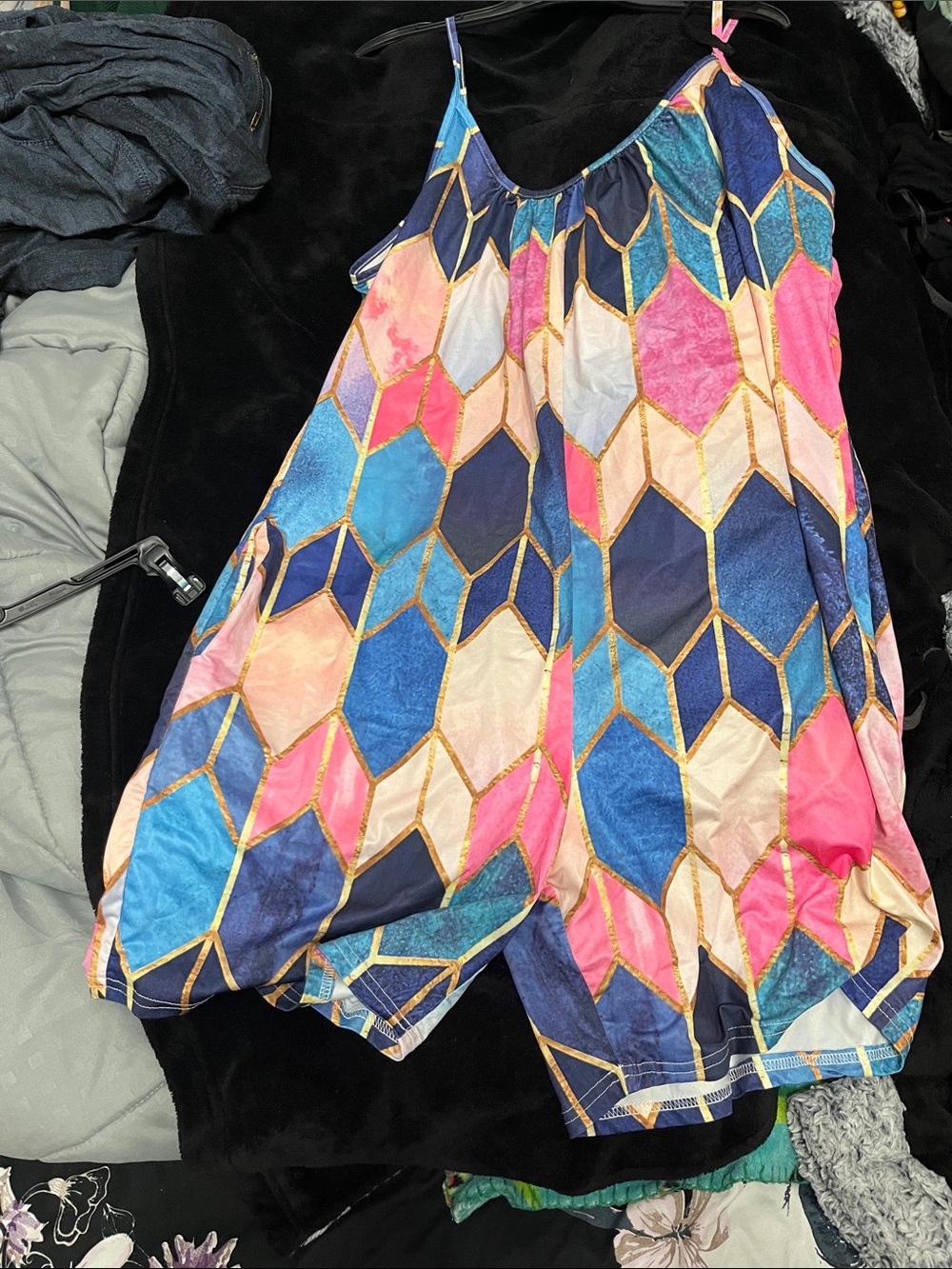 SHEIN Multicolor Geometric Print Jumpsuit - Pink Blue Navy